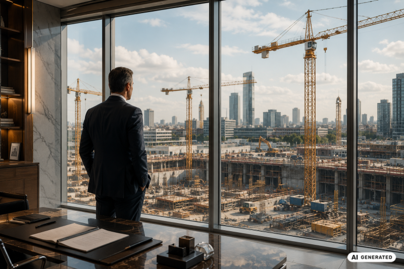 Manager blickt auf Baustelle AI